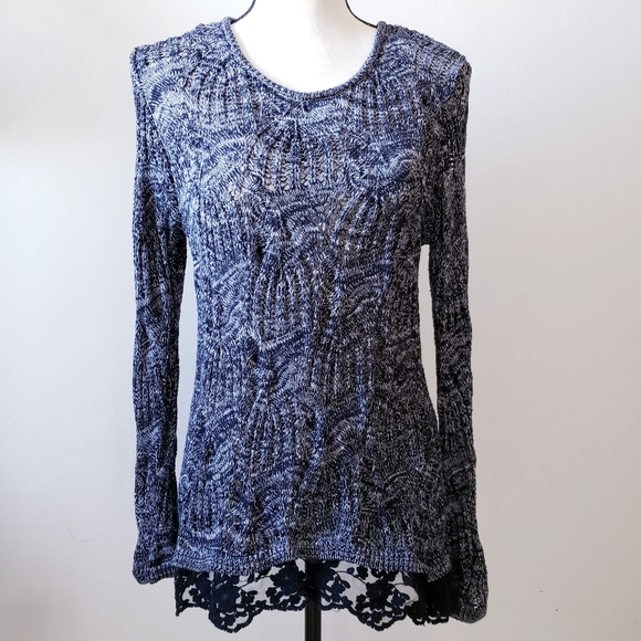 FYLO Sweaters - Fylo London Lace Trimmed Knit Sweater, Black, Gray